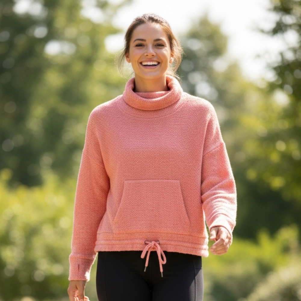 Sweaty Betty Medium Boucle Funnel Neck Cropped Sweatshirt Kangaroo Pocket